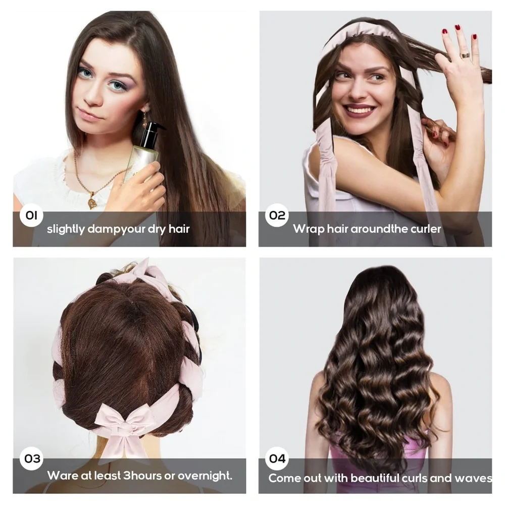 7 Pcs Soft Satin Heatless Curling Rod Headband Kit for Long Hair, Bedtime Curls